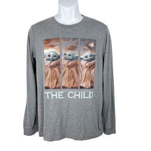 Star Wars Disneyland Shirt Men Medium Grey Long Sleeve Grogu Baby Yoda Mandalor